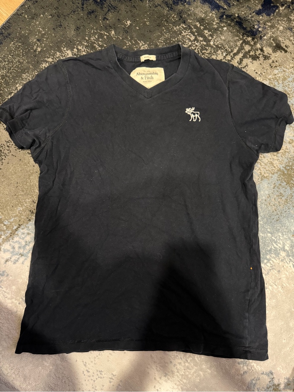 Abercrombie & Fitch Men’s Black V-Neck Tee with White Moose Logo